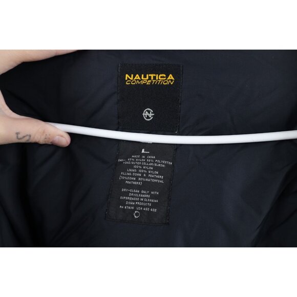 Vtg 90s Nautica Competition Mens Large Spell Out Color Block Down Puffer Jacket - Picture 10 of 16